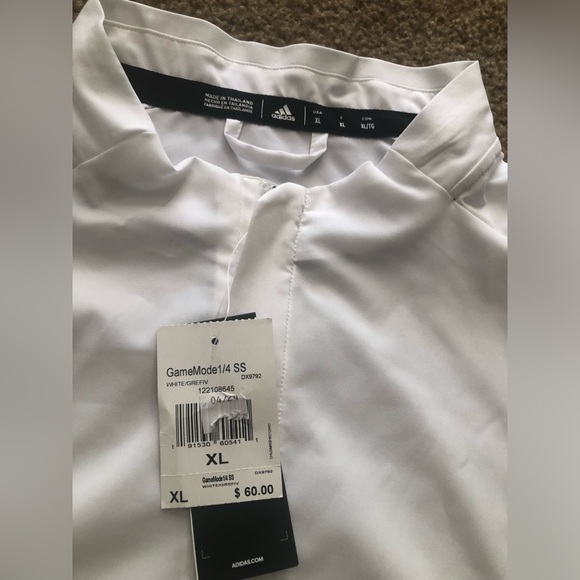 Mens Adidas Game Model 1/4 Shirt XL White Golf Sport NWT Side Zipper Short Sleev - Picture 2 of 6